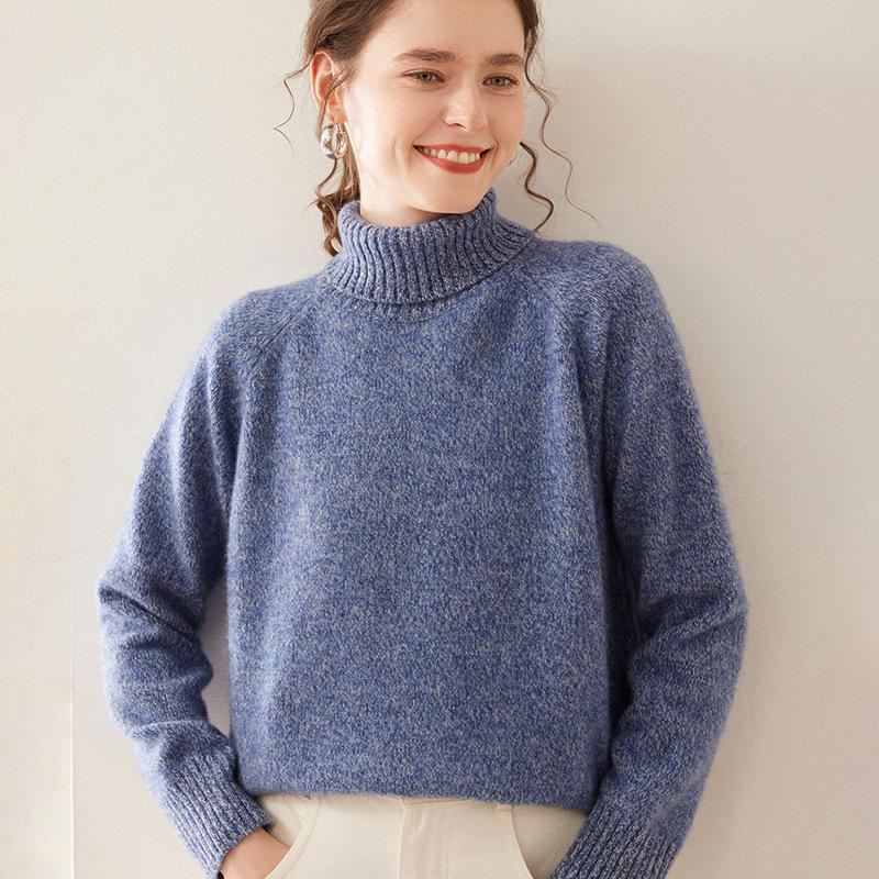 Women's High Neck Heavyweight Marled Cashmere Sweater - New Autumn/Winter Three-Ply Knitwear Arrival