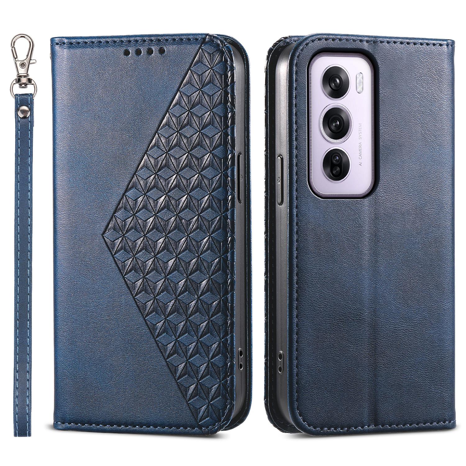 

For Oppo Reno12 Pro 5G (Global) Stand Case Calf Texture PU Leather Wallet Phone Cover Blue