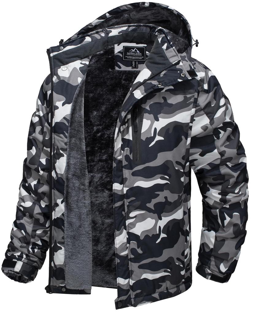 TACVASEN Outdoor Jacket for Fall and Brushed Fleece with Boa and Black Size L Men's Windbreaker, Winter, Lining, Water-Repellent, Windproof, Warm,