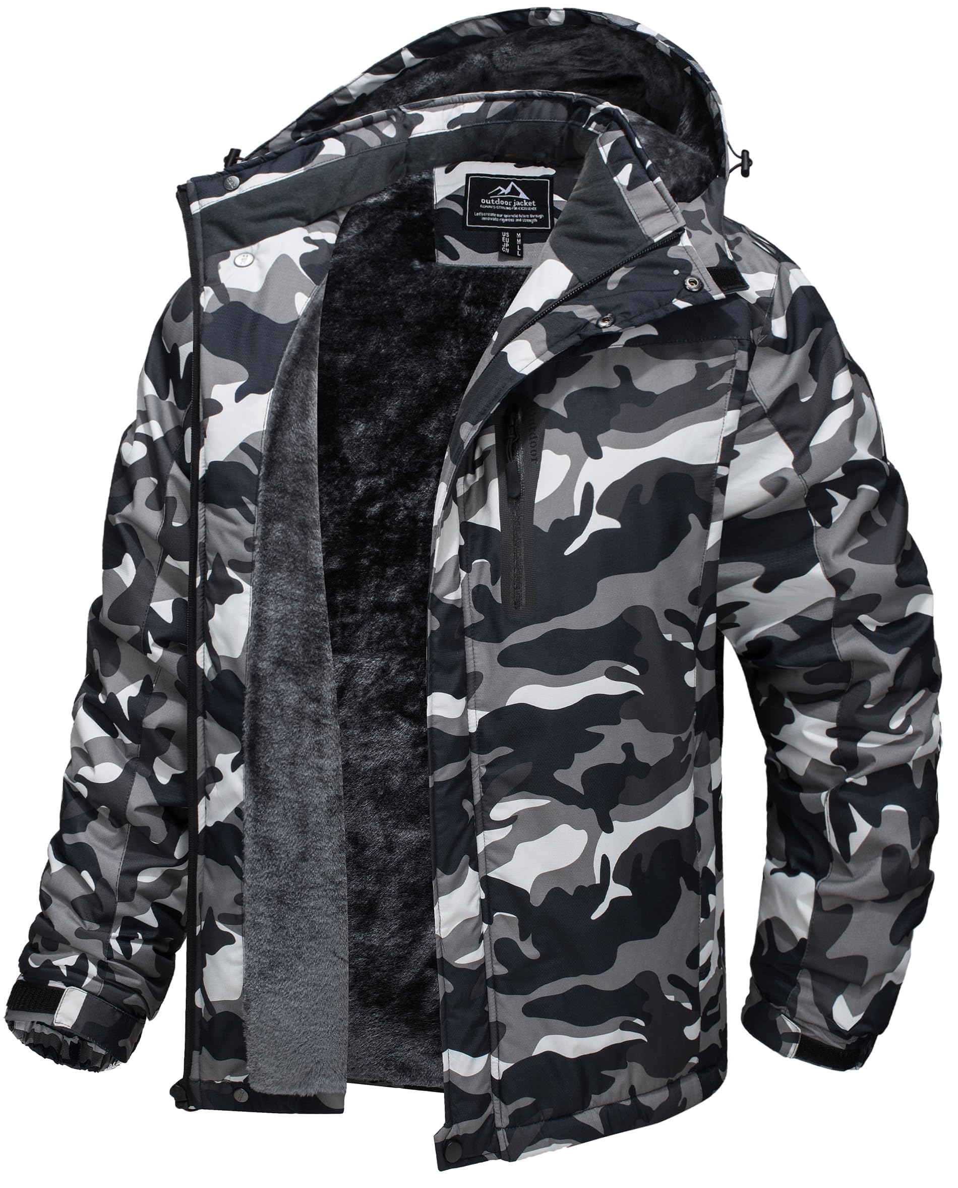 

TACVASEN Outdoor Jacket for Fall and Brushed Fleece with Boa and Black Size L Men s Windbreaker, Winter, Lining, Water-Repellent, Windproof, Warm,