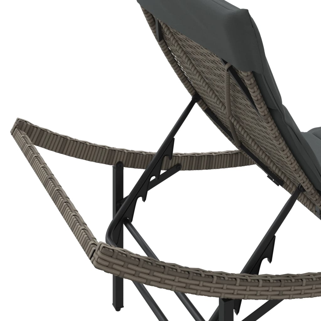 Grey Sun Lounger with Cushion 55 x 199 x 50 cm Poly Rattan