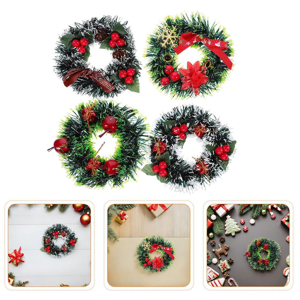 8pcs Mini Christmas Wreaths Dollhouse Artificial Wreaths Garland For Holiday Fireplace Door Xmas Tree Hanging Decorations