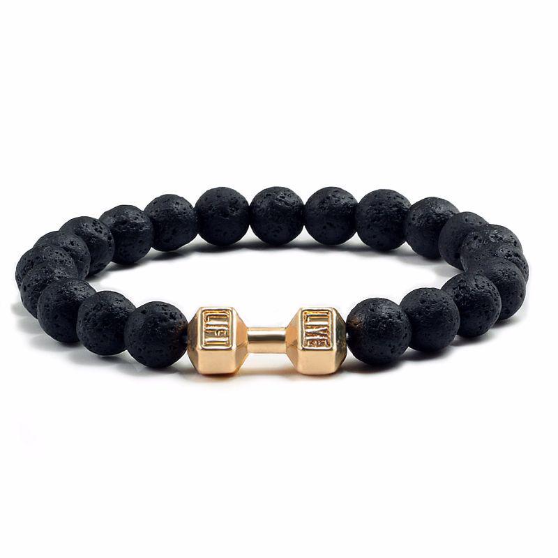 

Silver Dumbbell Energy Yoga Beaded Bracelet for Men Metal Dumbbell Buddhist Bead Bracelet Jewelry Volcanic Black Matte Stone Bead Bracelet 17 cm