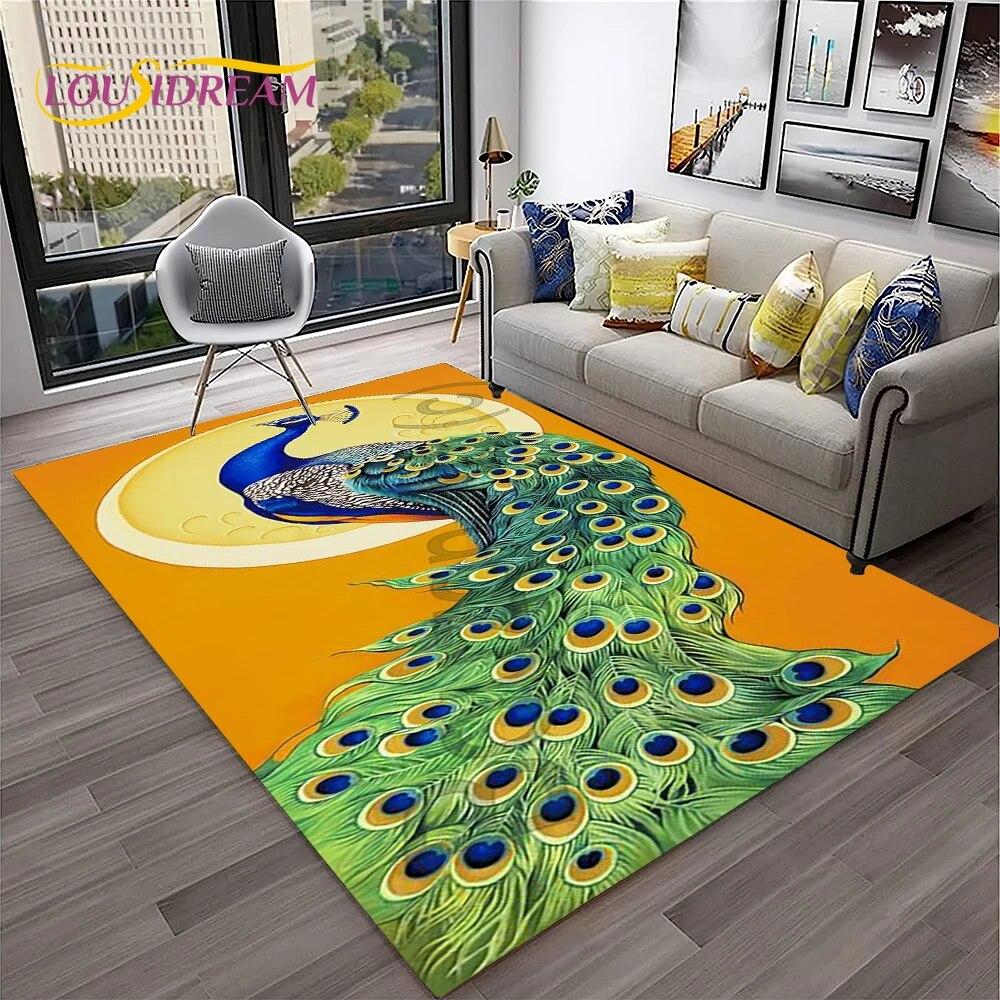 Dream Exquisite Peacock Bird Animal Koberec pro domácí obývací pokoj Ložnice Pohovka Rohožka Dekor, Koberec pro děti Neklouzavá podložka