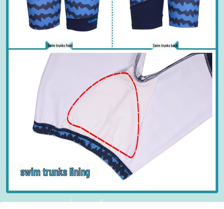 Boys' Blue Quick-Dry Korean Style Long-Sleeve Sun Protection Swimwear Set with Cap, Plus Size