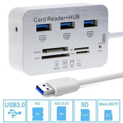 Lettore di schede di memoria multifunzione MS/SD/M2/TF combinato HUB USB 3.0 a 3 porte ad alta velocità (dimensioni: USB 3.0)