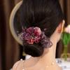 Elegantes Organza-Kristallblumen-Haargummi, Raffinierter Lila- und Brauner Zopfhalter mit Perlendetails, Perfekt für Jahrestage, Besondere Anlässe