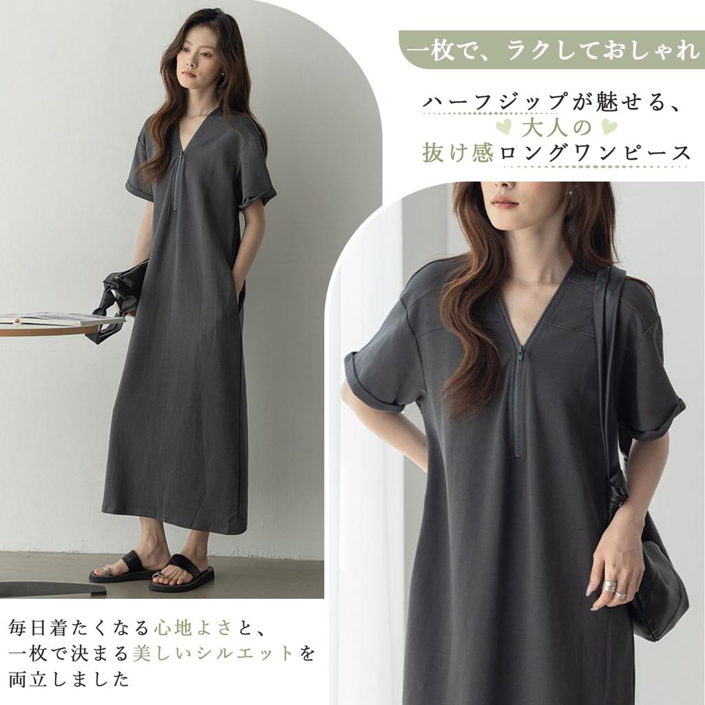 Short Plus Adult [Augseed] Women's Dress, Spring/Summer, Sleeve, Long, V-Neck, Elegant, Size, Half-Zip, A-Line, Cute, (L)