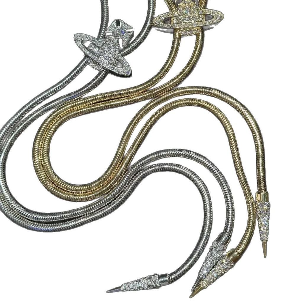 Saturn Pendant Necklace For Women With Rhinestone Accents And Adjustable Snake Chain