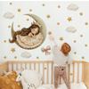 Fairy Tale Princess Crescent Moon Sleep Wall Sticker for Girls Nursery Kids Room with Stars Clouds