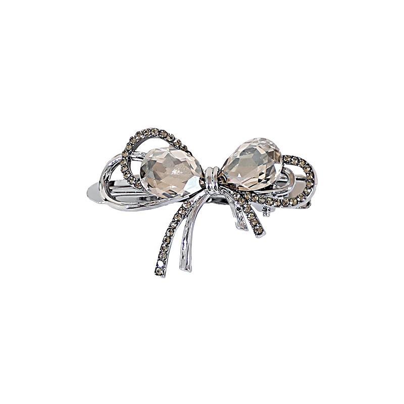 Elegant Rhinestone Crystal Bow Hair Clip for Women - High-Grade Duckbill Accessory for Flyaway Hair
