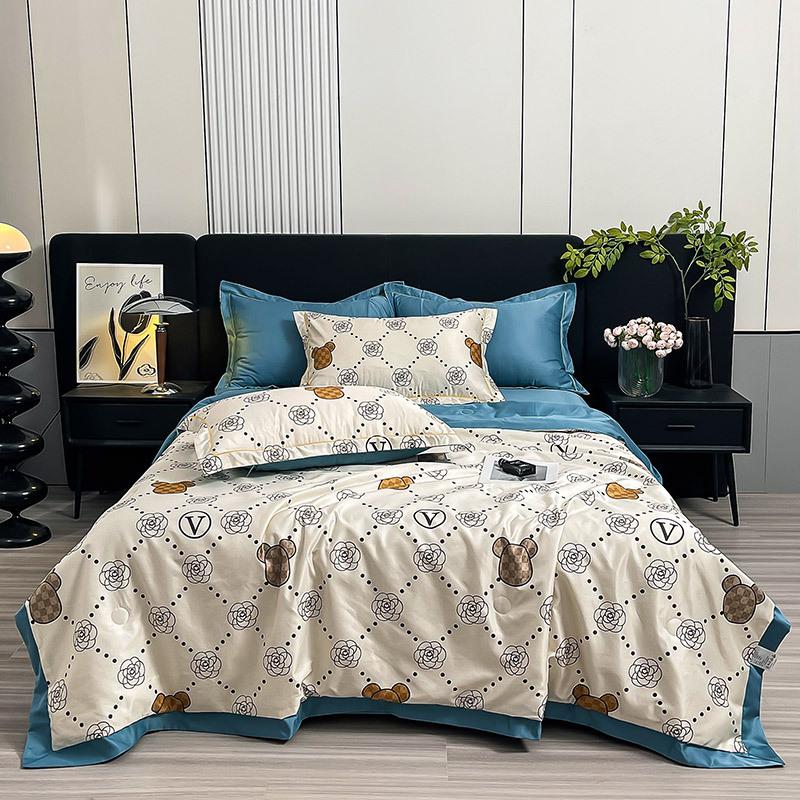 Floral Ice Silk Summer Quilt Cool Air Conditioner Washed Quilt Single Dormitory Thin Blanket King Size Luxury Bedding