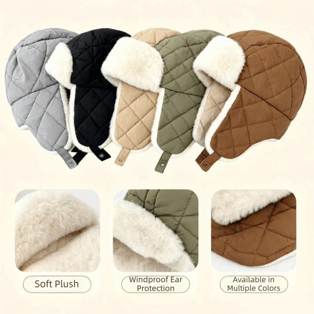 Rhombus Quilted Kids Ski Hat Adjustable Buckle Windproof Earflap Hat Outdoor Activities