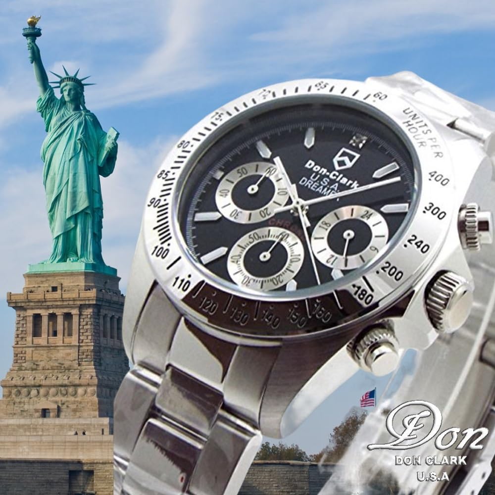 Dan Clark Uhr Chronograph Ausgestattet mit japanischem Uhrwerk Kristallglas Schwarzes Zifferblatt 10 ATM wasserdicht Natürlicher Diamant Komplett aus rostfreiem Material