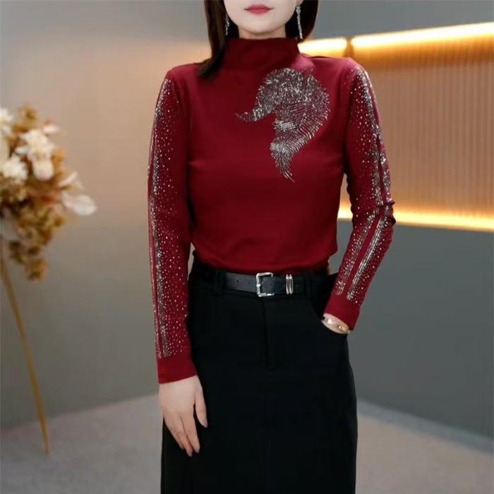Women s Slimming Half High Neck Long Sleeve Top - Autumn/Winter Fashion M