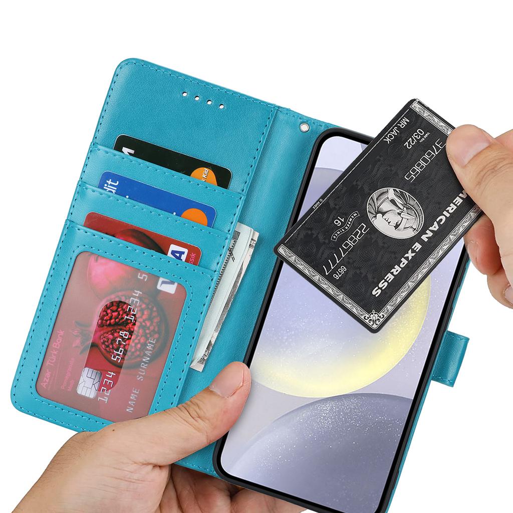 For Samsung Galaxy S24+ Stand Case Textured Leather Wallet Phone Cover with Strap