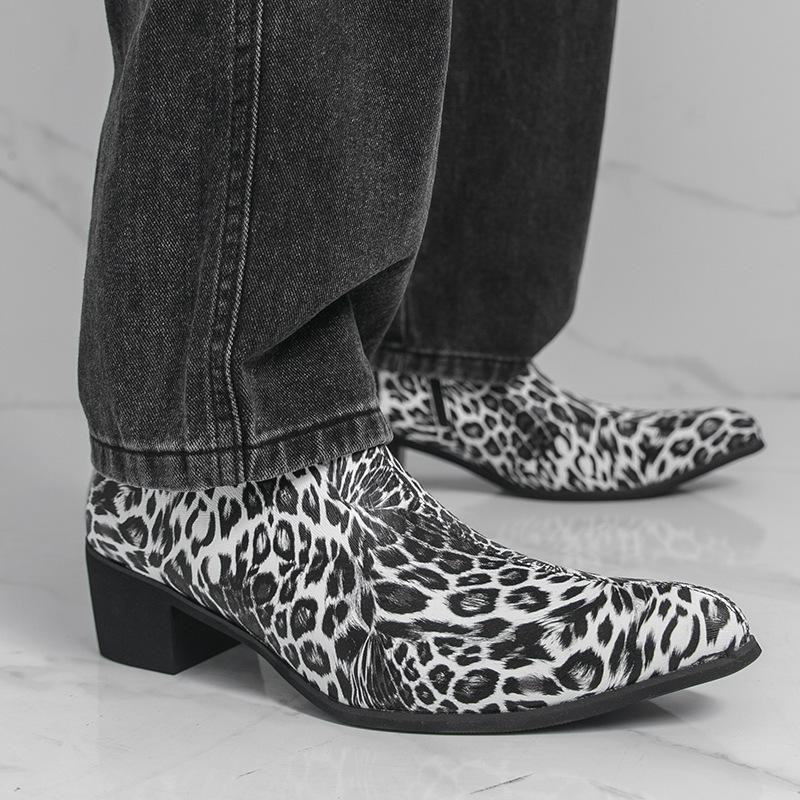 Large size leopard print Chelsea boots autumn and winter new short boots high top boots medium top leather shoes