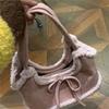 Retro Faux Lambswool Bow Tote Bag Women Autumn Winter New Large Capacity Shoulder Bag Ladies Sweet Cute Solid Color Underarm Bag