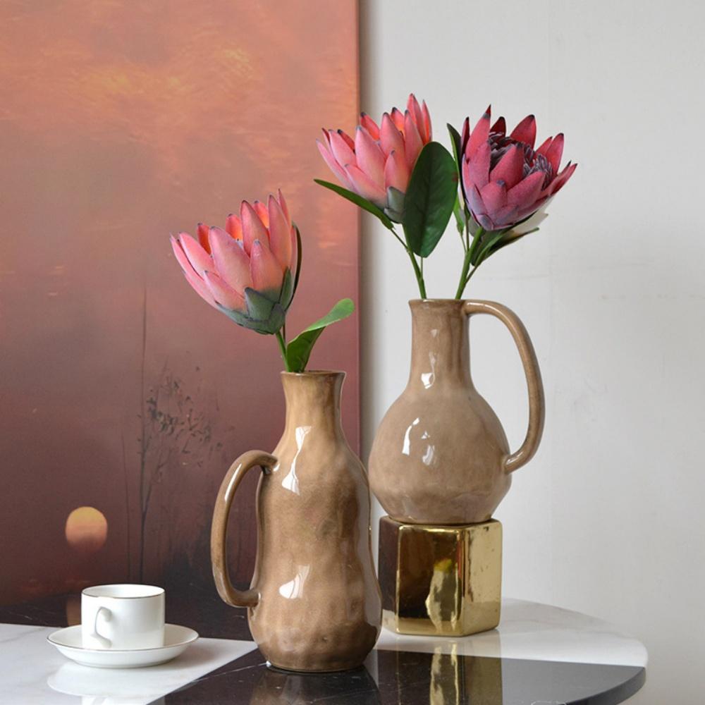 1PC,Europe Style Beautiful Artificial Flowers Fake King Protea Home Table Top Display Flowers Decorative Silk Flower