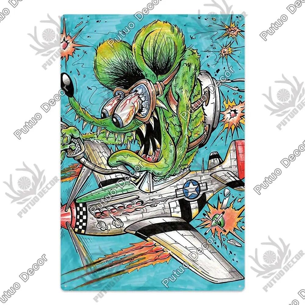 Putuo Decor Rat Fink Modified Car Culture Vintage Metal Tin Sign Decorative Plate for Garage Man Cave Bar Pub Club Decoration