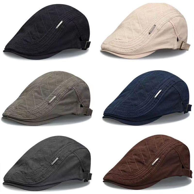 Men's Cotton Vintage Beret Adjustable Gatsby Ivy Irish Newsboy Cap Taxi Driver Cap Solid Color Casual Flat Duckbill Cap