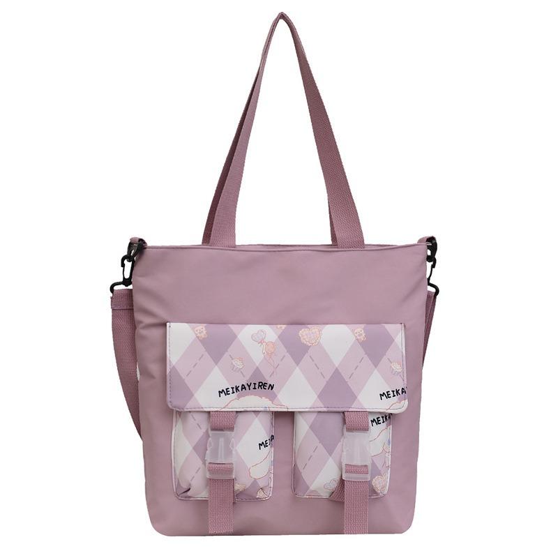 Large-capacity student tutoring bag, new women's bag, fashionable contrasting color messenger bag, shoulder bag.