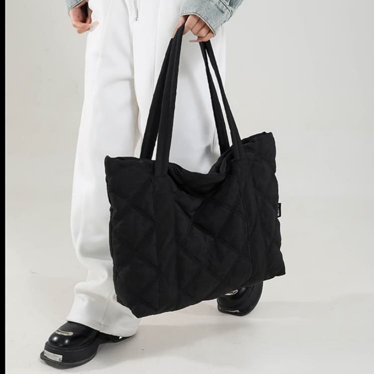 Borsa a tracolla casual da donna in piuma borsa a tote invernale a rombi
