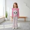 Kids Girls 2 Piece Outfit Spring Fall Long Sleeve Cartoon Cat Pullover Top Floral Flared Trousers Fashion Casual Children Clothing Set