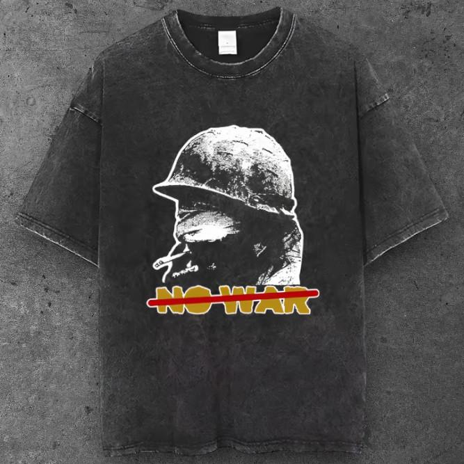 Unisex No War Soldier Oversized T Shirt Washed Black Y2K Streetwear S-2XL S разноцветный