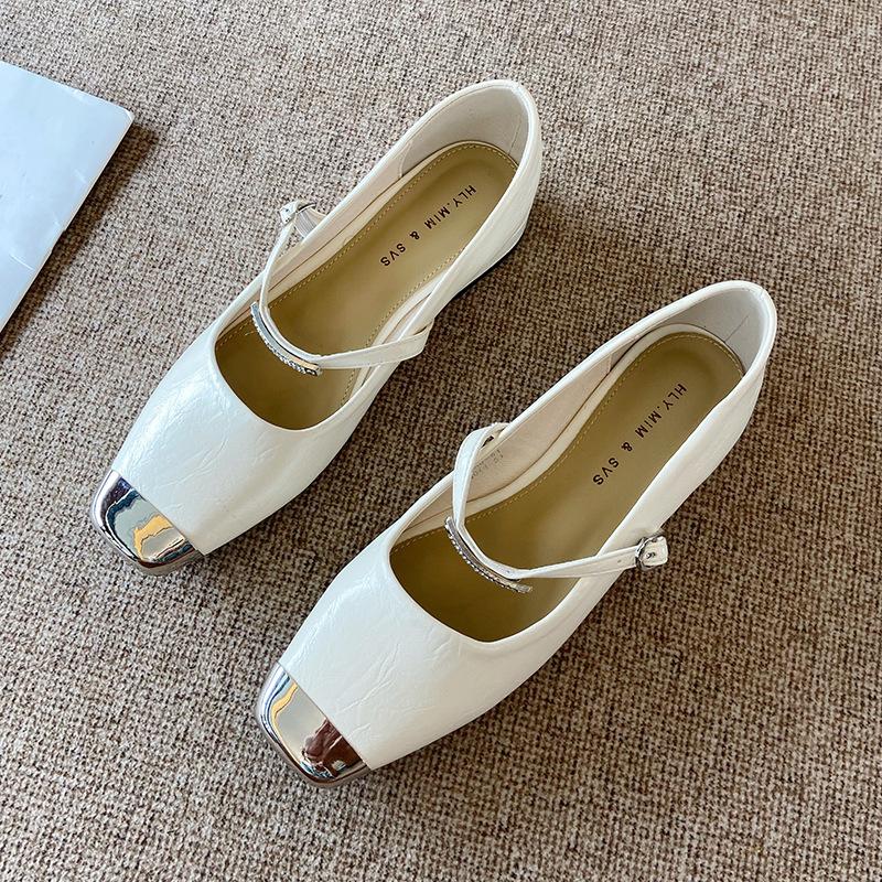 

G3760-61 Французский 2025 весна и осень новая металлическая квадратная голова высокий каблук темперамент светлый рот толстый каблук туфли Мэри Джейн женские 40 абрикосовый