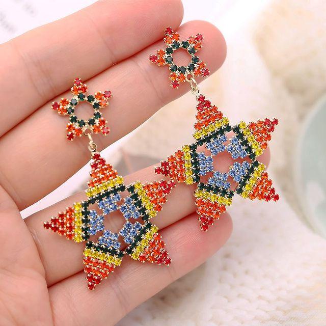 Rainbow Color Geometric Star Earrings For Women Blling  Cubic Zirconia Jewelry Korea Trendy Dangle Earings