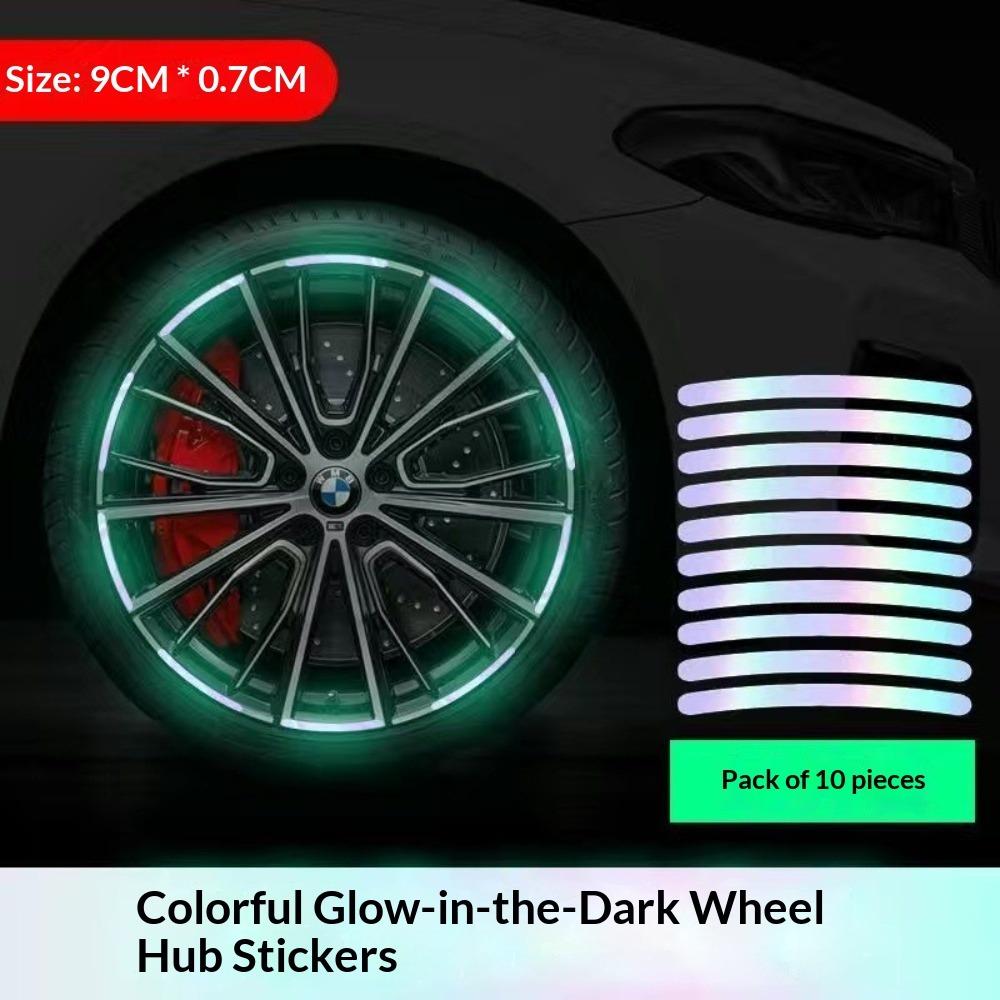 

Car Wheel Fluorescent Sticker, Bicycle Colorful Luminous Strip, Car Reflective Colorful Laser Luminous Wheel Hub Anti-collision Sticker 10pcs