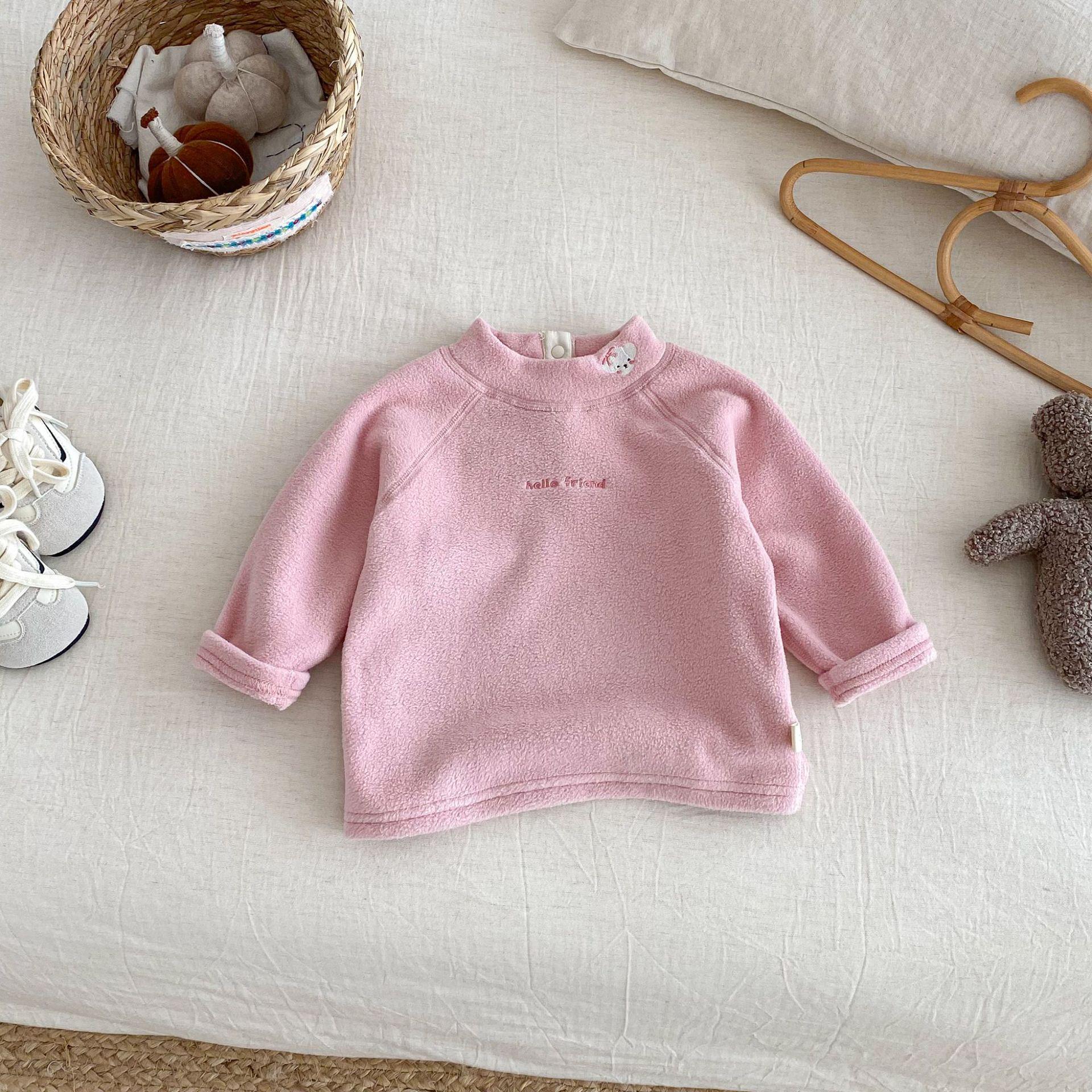 Зимний детский флисовый базовый слой 2025: Девочковый топ с полувысоким воротником, Мальчиковый топ с вышивкой и мультяшным рисунком 120