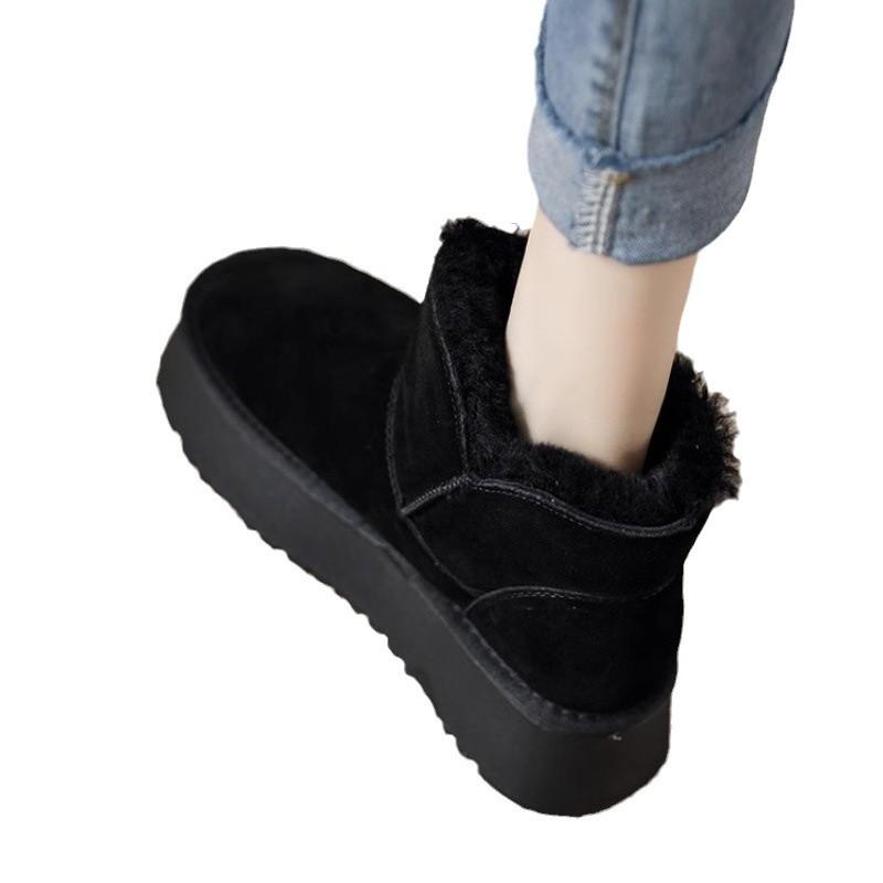Northeast snow boots thick-soled women's velvet thickened warm short boots 2025 winter suede side zipper heightening cotton shoes