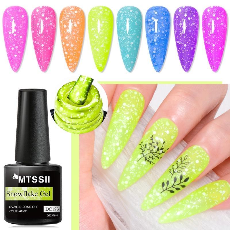 Mtssii 7ml  Snow Flake Gel Nail Polish UV LED Semi Permanent Pink Purple Glitter Snow SequinsGel Nails Art Design Varnish Manicure