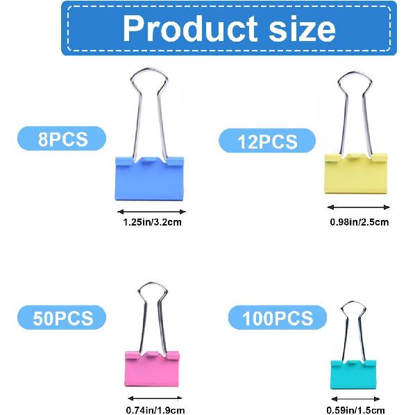 170 Pcs Binder Clips Assorted Sizes, Colored Large, Medium, Small Binder Paper Clips for Office Supplies, Home, School Document Organizing (Blue,