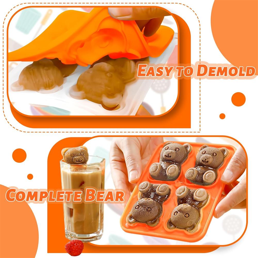 Silicone Ice Cube Tray,Cute Bear Ice Molds,Easy Release Reusable Chocolate Molds To Decorate Drink Coffee Juice Cocktail Whiskey