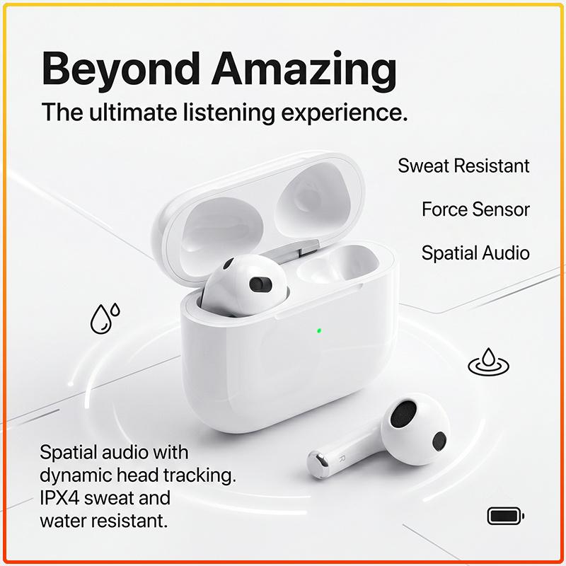 Dritte Generation Air 3nd Sport Tägliche Nutzung Bluetooth Ohrhörer IPX4 Schweißresistent Räumliches Audio mit Kopferfolgung Kabelloses Ladedesign