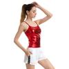 Women's Metallic Patent Leather Lace-Up Camisole - Slim Fit Sexy Tank with Thin Straps for Nightclub