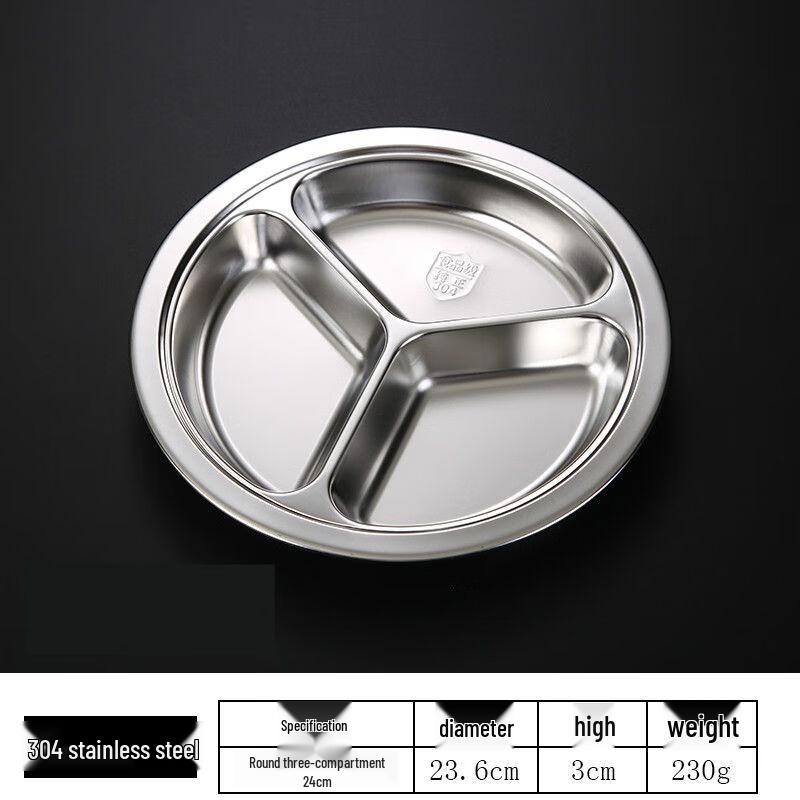 Stainless Steel Round 3-Compartment Meal Plate