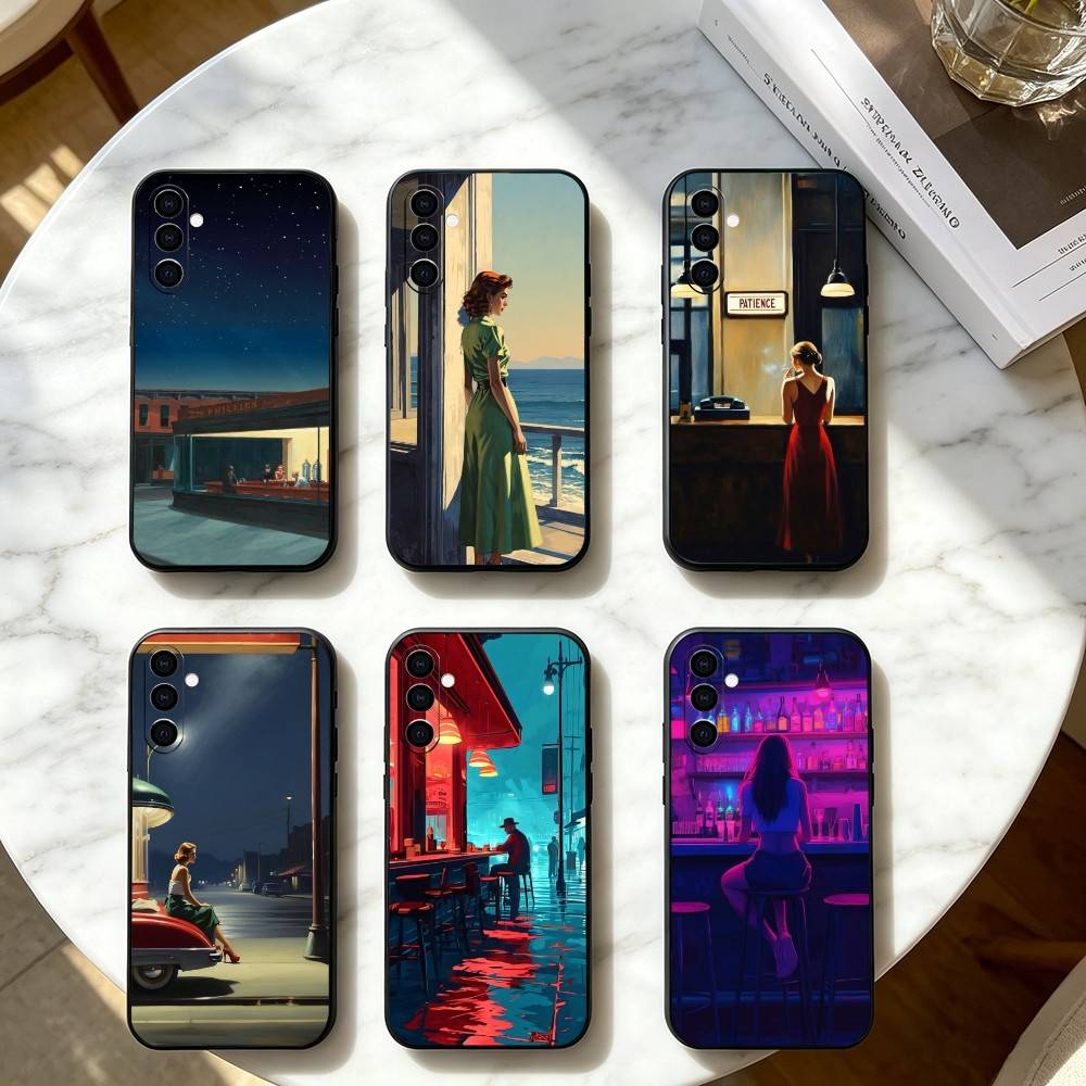 E-edward H-hopper Art Phone Case Black Silicone Soft For Samsung Galaxy A73,A72,A71,A70,A53,A52,A51