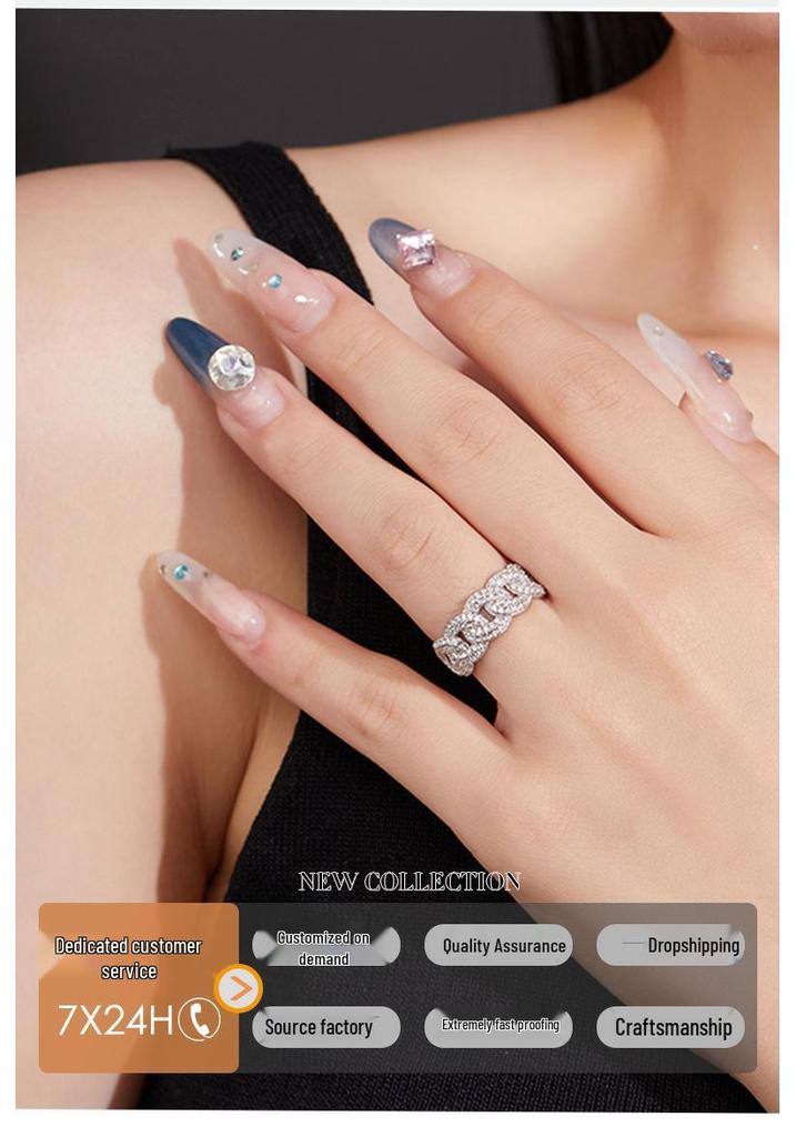 S925 Silver Moissanite Cuban Hip Hop Women's Ring