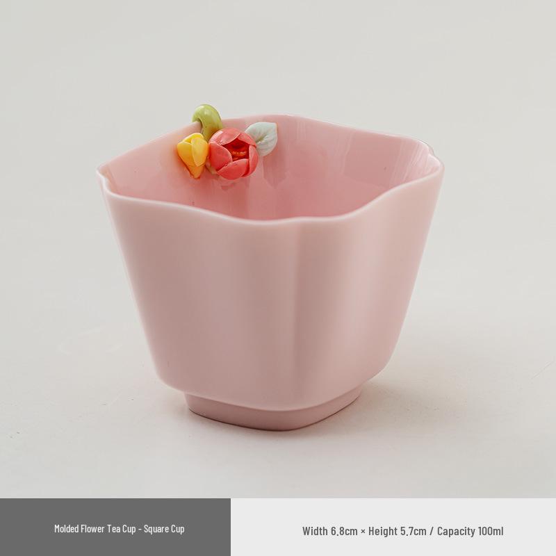 Handcrafted Pink Floral Ceramic Tea Cup Set for Girls - Ideal for Home, Office, and Gongfu Tea Tasting.