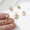 5pcs/set Ocean Shell 3d Brass Charms 18k Gold Plated With Transparent Zircon Marine Brass Pendant  Summer Necklace Findings
