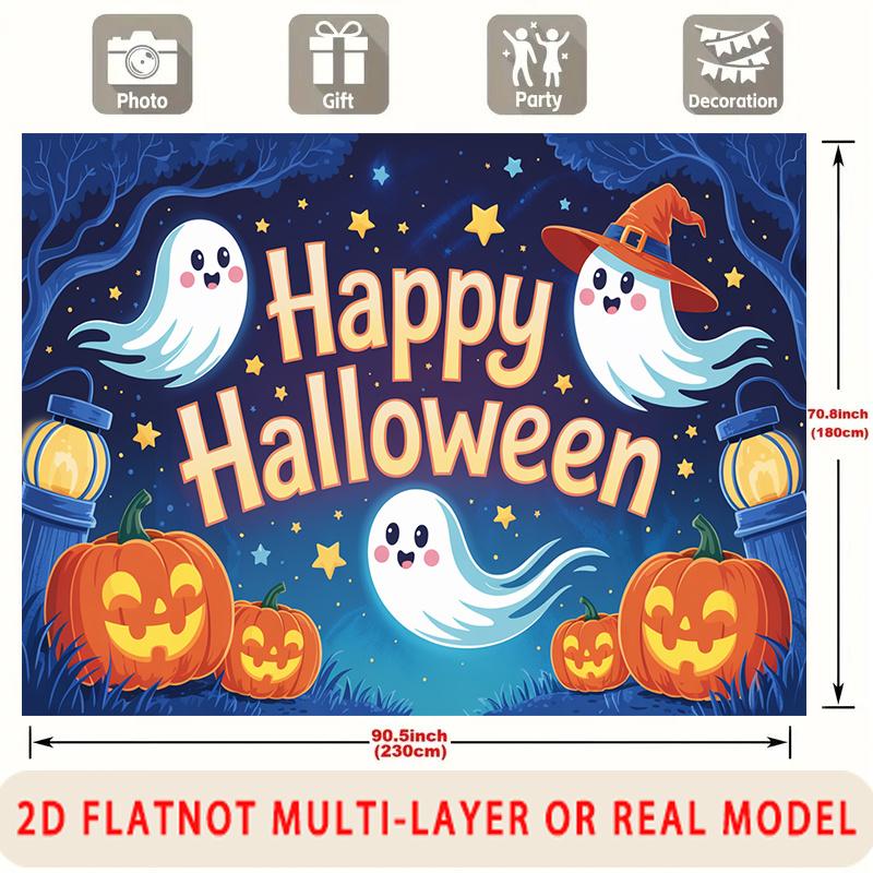 Party Backdrop Halloween Flat Cute Ghosts Pumpkins Witch Multi Layered Celebrations Celebration Photo Booth Front Door Decor