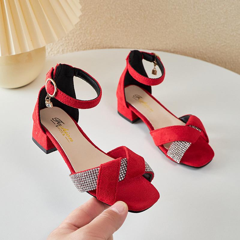 

Children S Princess Sandals Summer Rhinestone Plait Fashion Girl High Heels Soft Sole Dancing Dress Sweet Beach Shoes Teen 28