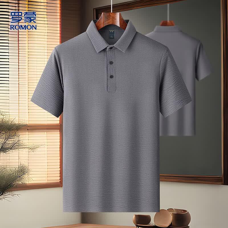 Luomeng Men s Ice Silk Honeycomb Jacquard Polo Shirt M серый