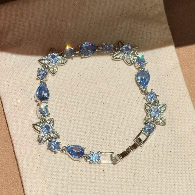 Spring Summer Blue Zircon Four Leaf Clover Bracelet For Women Fashion Jewelry Gift