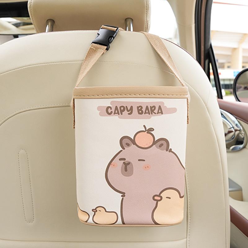 

Car trash can, cute capybara, practical storage box in the car, leather, dirt-resistant car storage bag