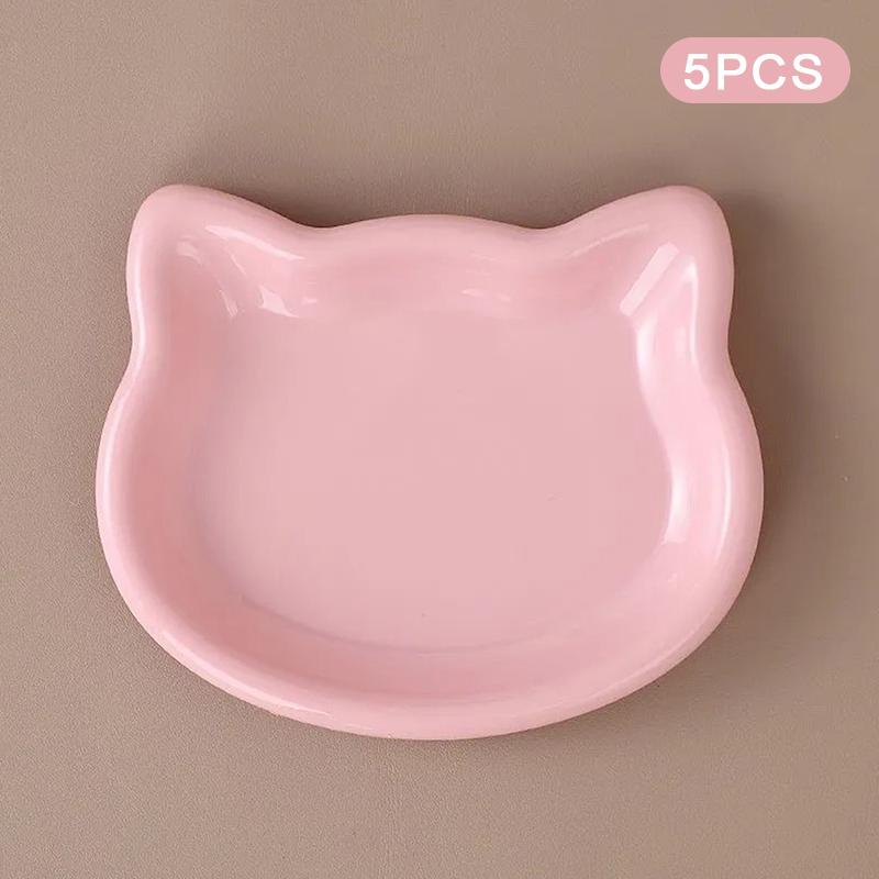 

5PCS Multicolor Cartoon Cat-Shaped Design Plastic Cat Bowl Set Pet Supplies Category Non-Slip Bottom To Prevent Slipping